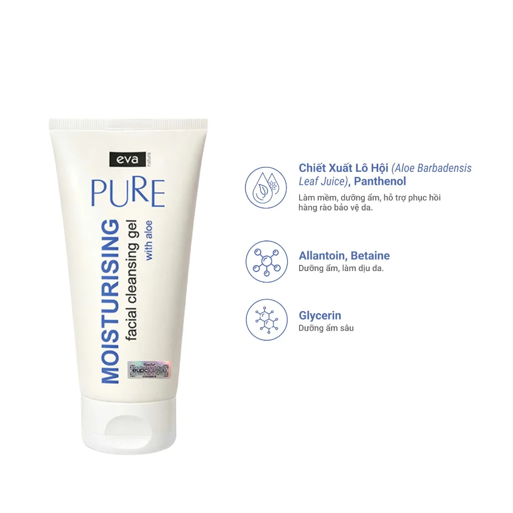 Gel Rửa Mặt Eva Natura Pure Moisturising Facial Cleansing Gel With Aloe Vera Dưỡng Ẩm Cho Da Khô 150ml 2