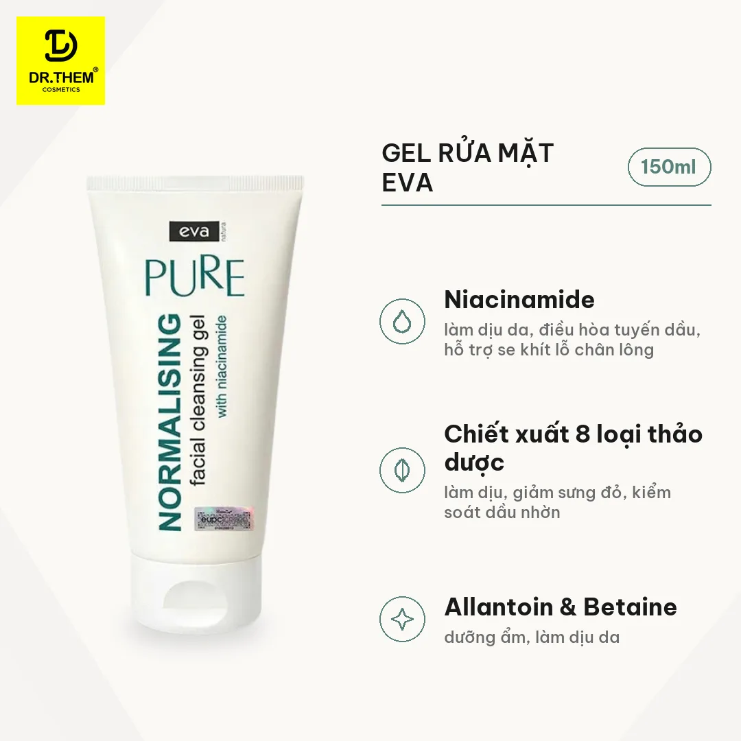 Gel Rửa Mặt Eva Natura Pure Chứa Niacinamide Và 8 Thảo Dược Làm Sạch Kiểm Soát Dầu Cho Da Dầu Mụn 150ml 2