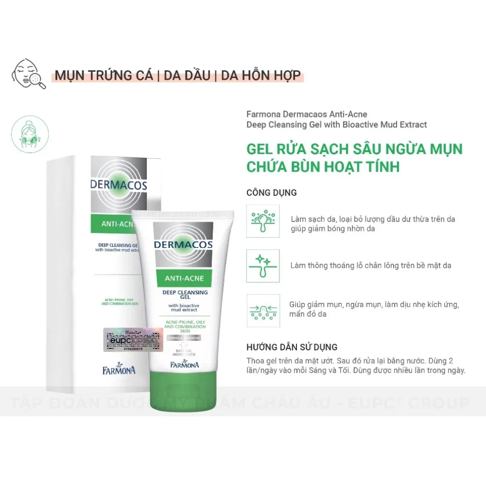 Sữa Rửa Mặt Farmona Dermacos Anti Acne Deep Cleansing Gel Làm Sạch Sâu Hỗ Trợ Giảm Mụn Cho Da Dầu 150ml 6