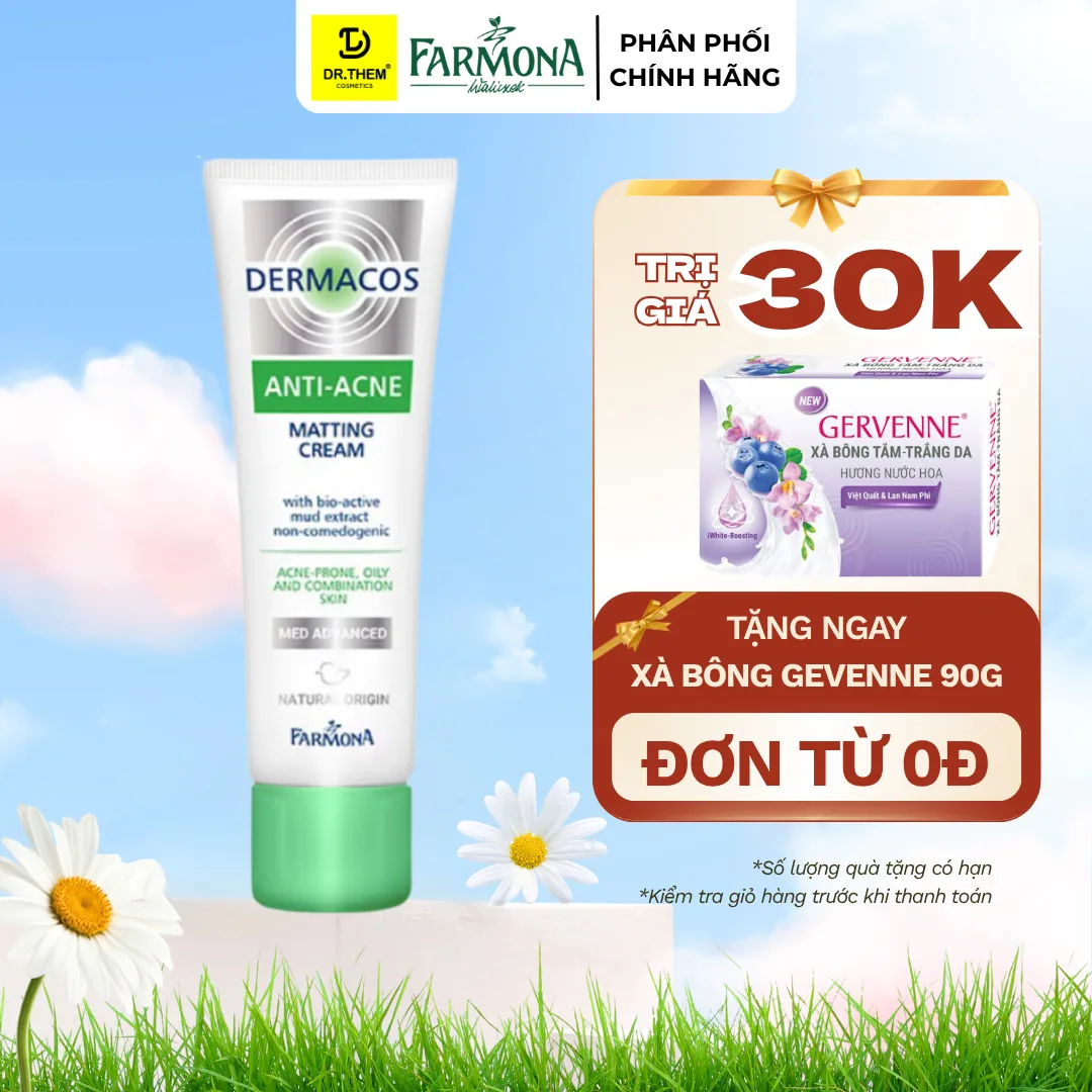 Kem Dưỡng Farmona Dermacos Anti Acne Matting Cream Giảm Bóng Nhờn Hỗ Trợ Ngừa Mụn Cho Da Dầu 50ml