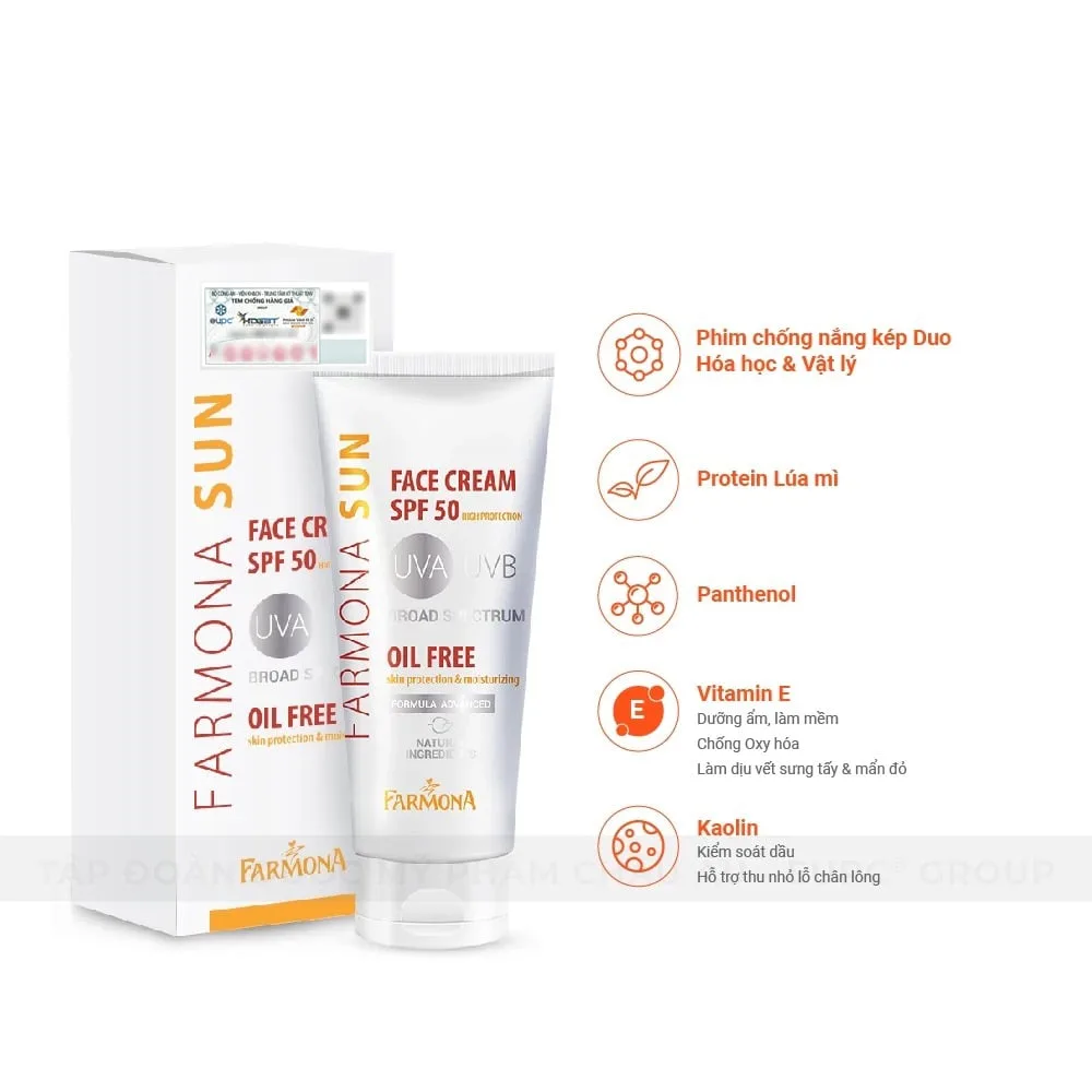 Kem Chống Nắng Farmona Sun Face Cream Oil Free SPF50+ Không Chứa Dầu Kiềm Dầu Cho Da Dầu Mụn 50ml 6