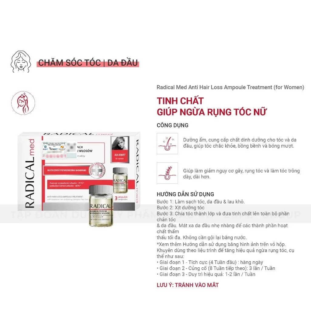 Tinh Chất Farmona Radical Med Anti Hair Loss Ampoule Treatment Hỗ Trợ Giảm Rụng Tóc Cho Nữ 3x5ml 6