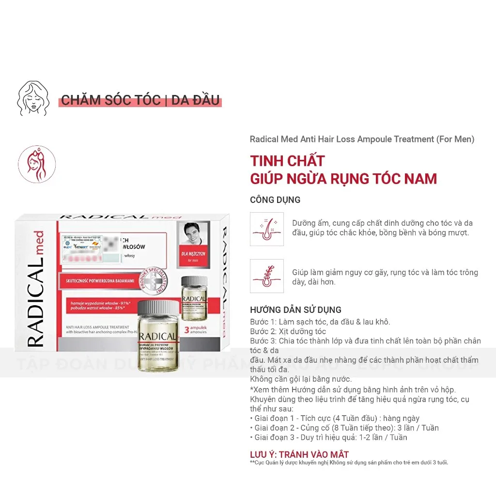 Tinh Chất Farmona Radical Med Anti Hair Loss Ampoule Treatment Hỗ Trợ Giảm Rụng Tóc Cho Nam 3x5ml 6
