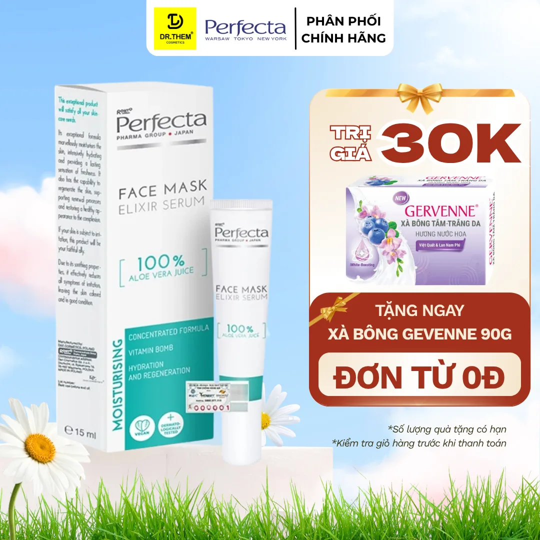 Tinh Chất Lô Hội Perfecta Face Mask Elixir Serum 100% Aloe Vera Juice Hỗ Trợ Làm Mờ Sẹo Dưỡng Ẩm 15ml