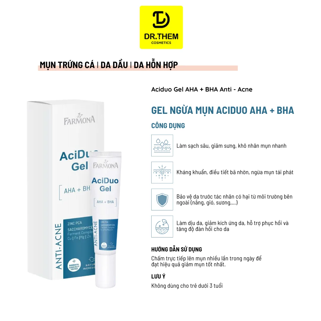 Gel Chấm Mụn Farmona AciDuo AHA BHA Zinc Hỗ Trợ Giảm Mụn Trứng Cá Làm Sạch Lỗ Chân Lông Cho Da Dầu 15ml 5