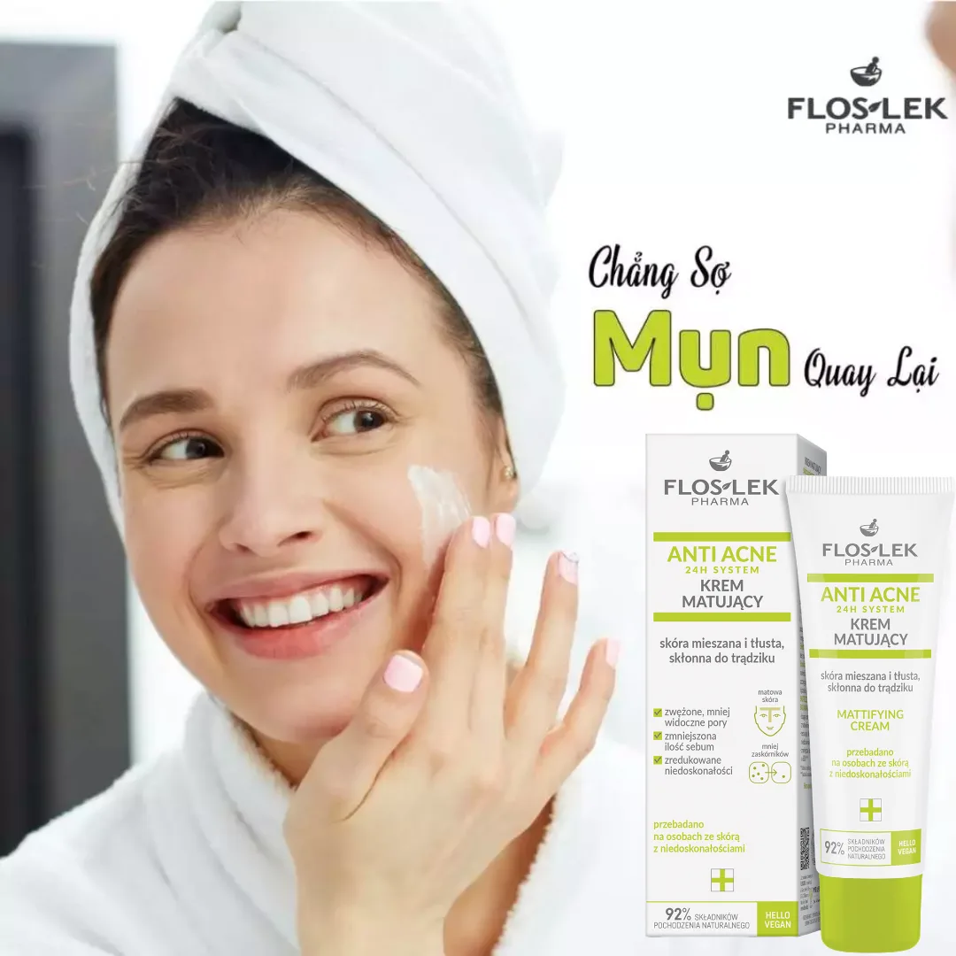 Kem Dưỡng Ẩm Kiềm Dầu Floslek Anti Acne Mattifying Cream 24H Giảm Bóng Nhờn Làm Dịu Da Dầu Mụn 50ml 7