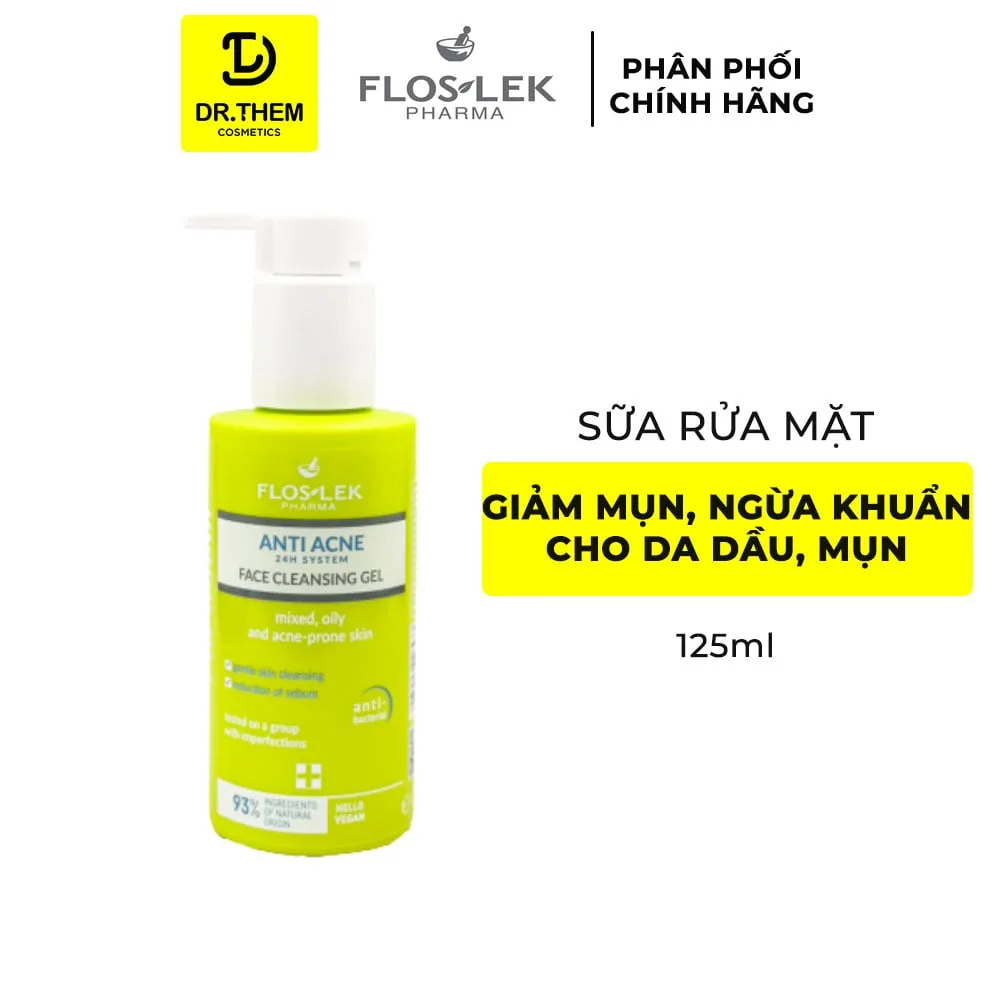 Sữa Rửa Mặt Floslek Anti Acne Bacterial Face Cleansing Gel Làm Sạch Sâu Kiềm Dầu Cho Da Dầu Mụn 125ml