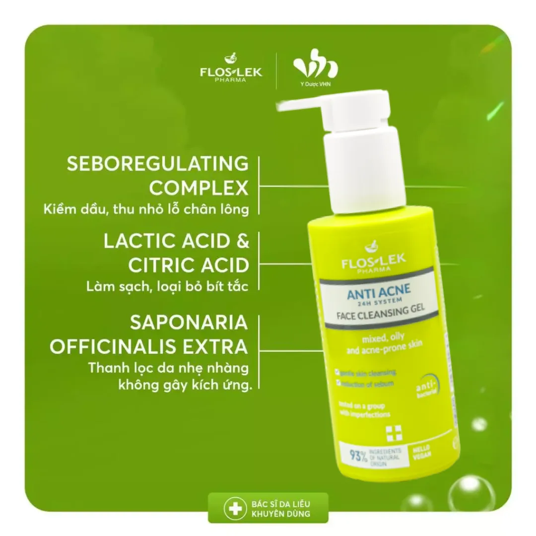 Sữa Rửa Mặt Floslek Anti Acne Bacterial Face Cleansing Gel Làm Sạch Sâu Kiềm Dầu Cho Da Dầu Mụn 125ml 4