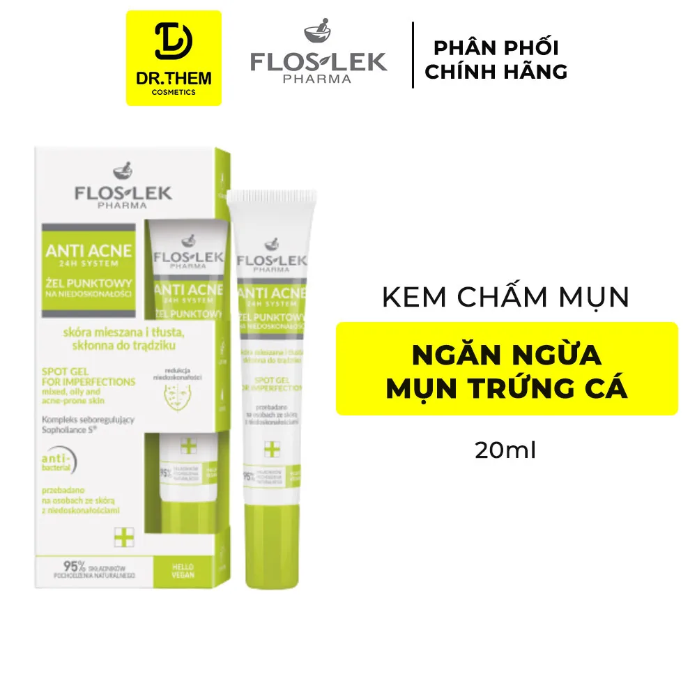 Gel Chấm Mụn Floslek Anti Acne Hỗ Trợ Giảm Mụn Sưng Se Cồi Mụn Làm Mờ Thâm Cho Da Dầu Mụn 20ml