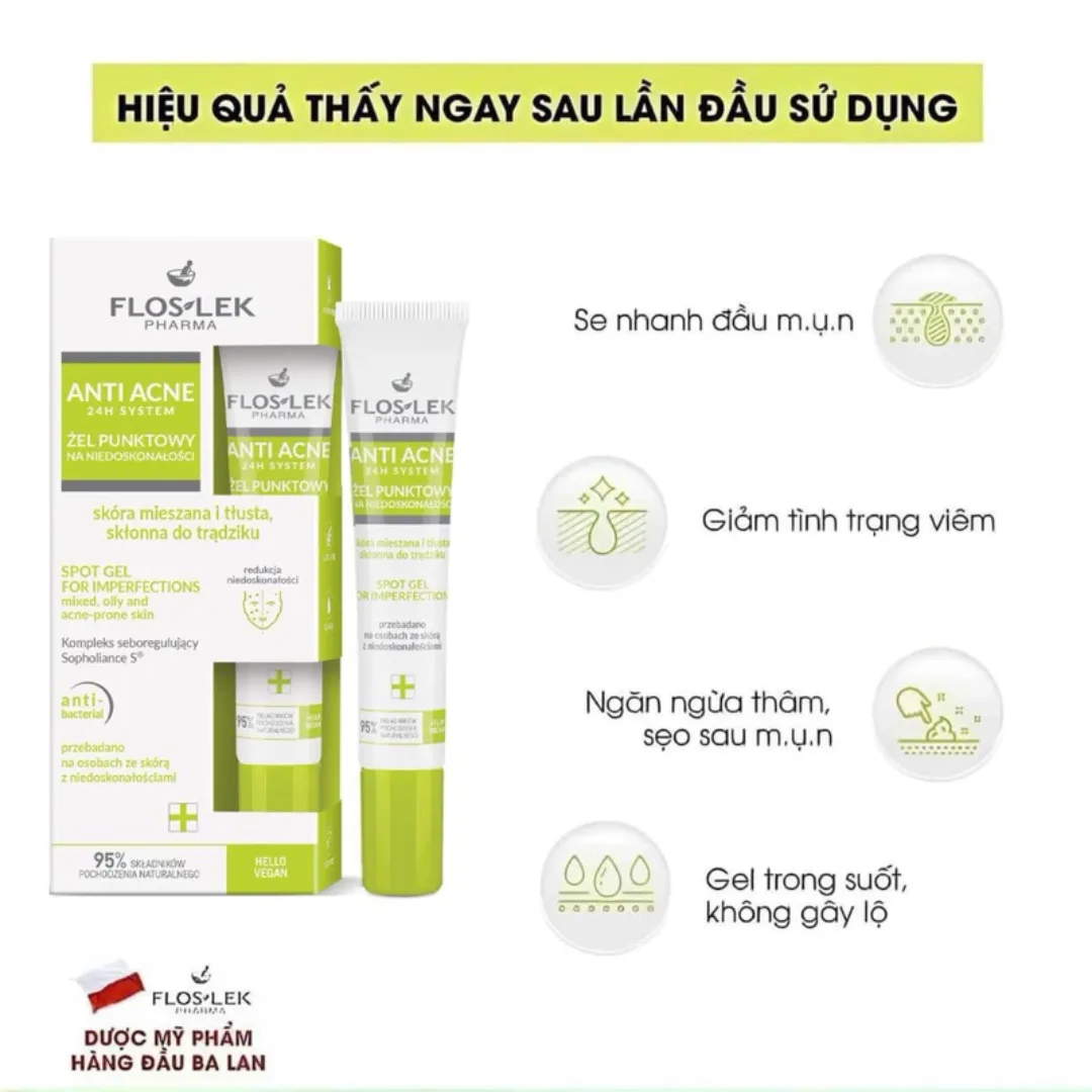 Gel Chấm Mụn Floslek Anti Acne Hỗ Trợ Giảm Mụn Sưng Se Cồi Mụn Làm Mờ Thâm Cho Da Dầu Mụn 20ml 3