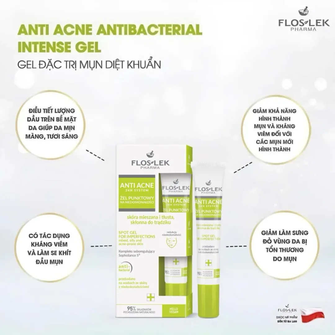 Gel Chấm Mụn Floslek Anti Acne Hỗ Trợ Giảm Mụn Sưng Se Cồi Mụn Làm Mờ Thâm Cho Da Dầu Mụn 20ml 4