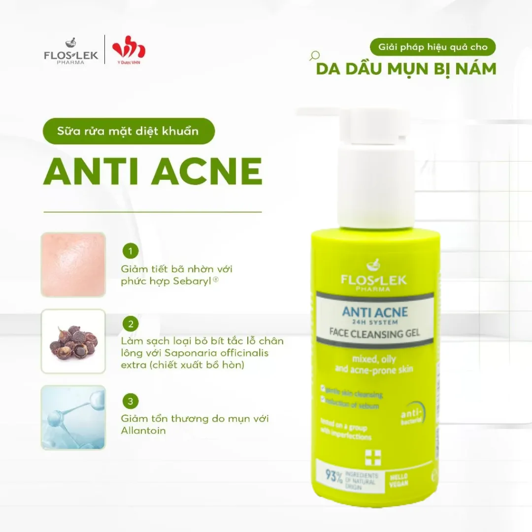 Combo Chăm Sóc Da Dầu Mụn Floslek Anti Acne Mua 3 Tặng 1 Sữa Rửa Mặt Serum Kem Dưỡng Và Gel Chấm Mụn 2