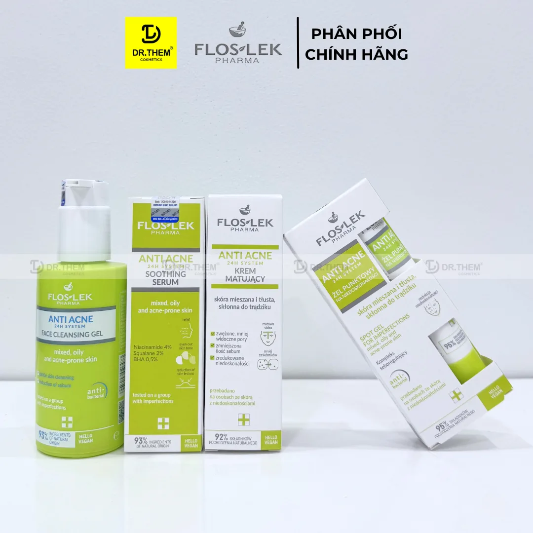 Combo Chăm Sóc Da Dầu Mụn Floslek Anti Acne Mua 3 Tặng 1 Sữa Rửa Mặt Serum Kem Dưỡng Và Gel Chấm Mụn 6