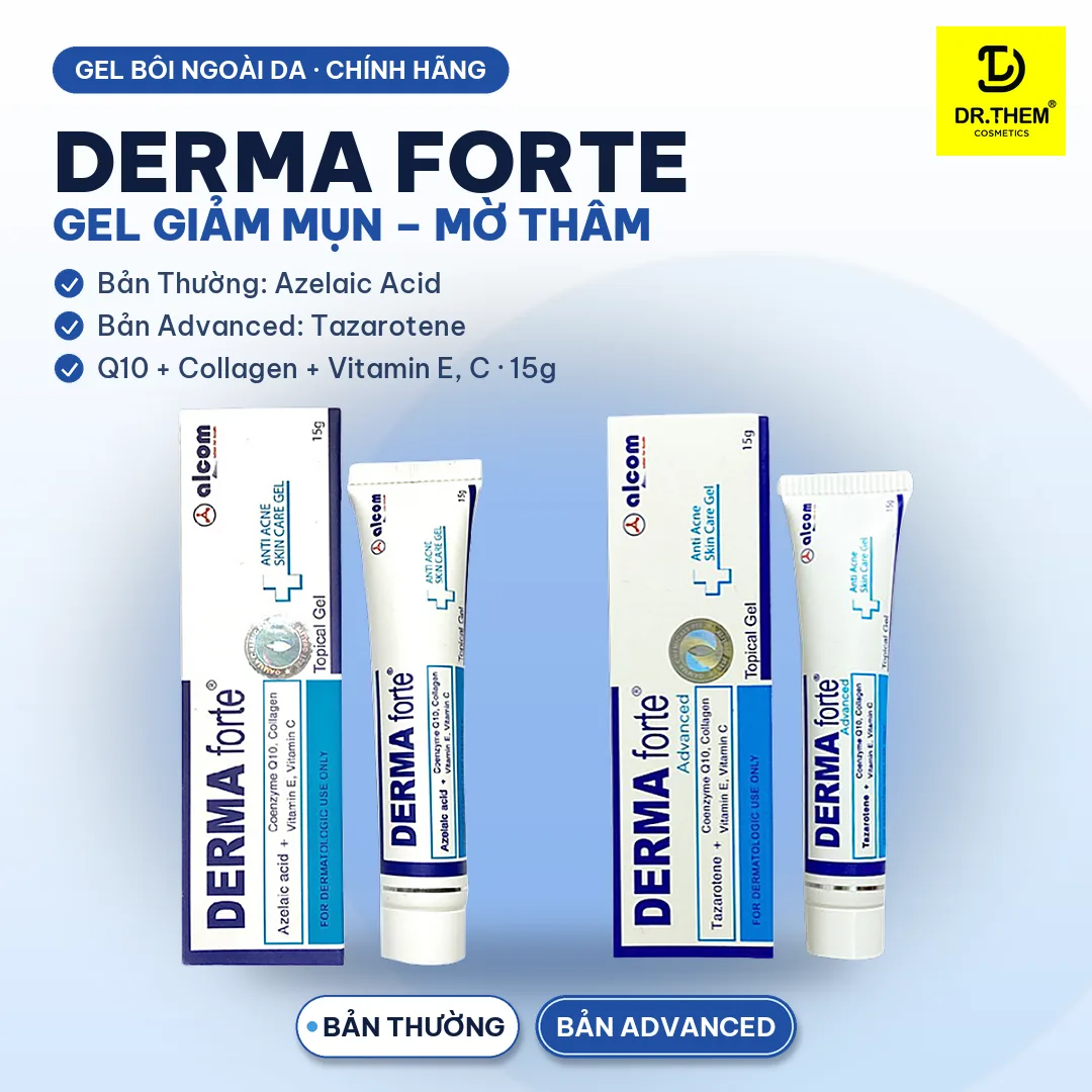 Gel Giảm Mụn Alcom Derma Forte Bản Thường Azelaic Acid Và Bản Advanced Tazarotene Hỗ Trợ Giảm Mụn Mờ Thâm 15g