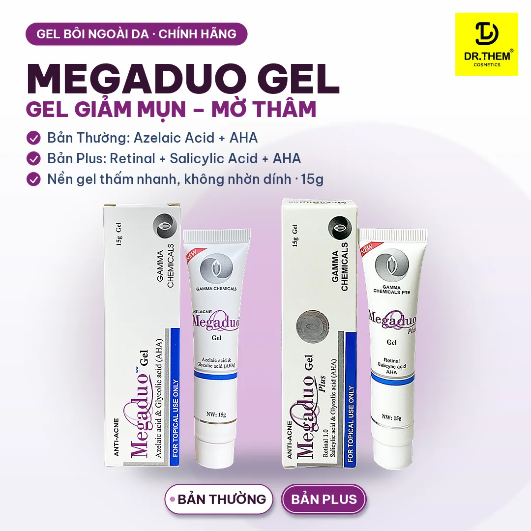 Gel Giảm Mụn Megaduo Bản Thường Azelaic Và AHA Bản Plus Retinal Salicylic AHA Hỗ Trợ Giảm Mụn Mờ Thâm 15g
