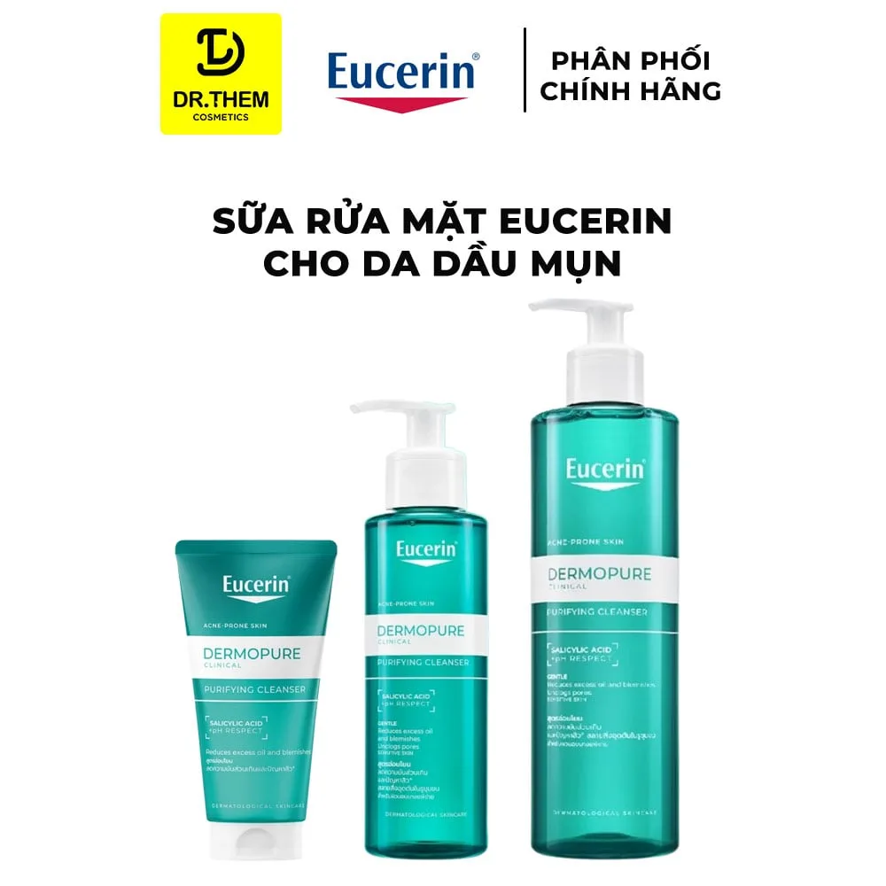 Gel Rửa Mặt Eucerin Dermopure Clinical Purifying Cleanser Làm Sạch Bã Nhờn Cho Da Nhờn Mụn 75ml 200ml 400ml