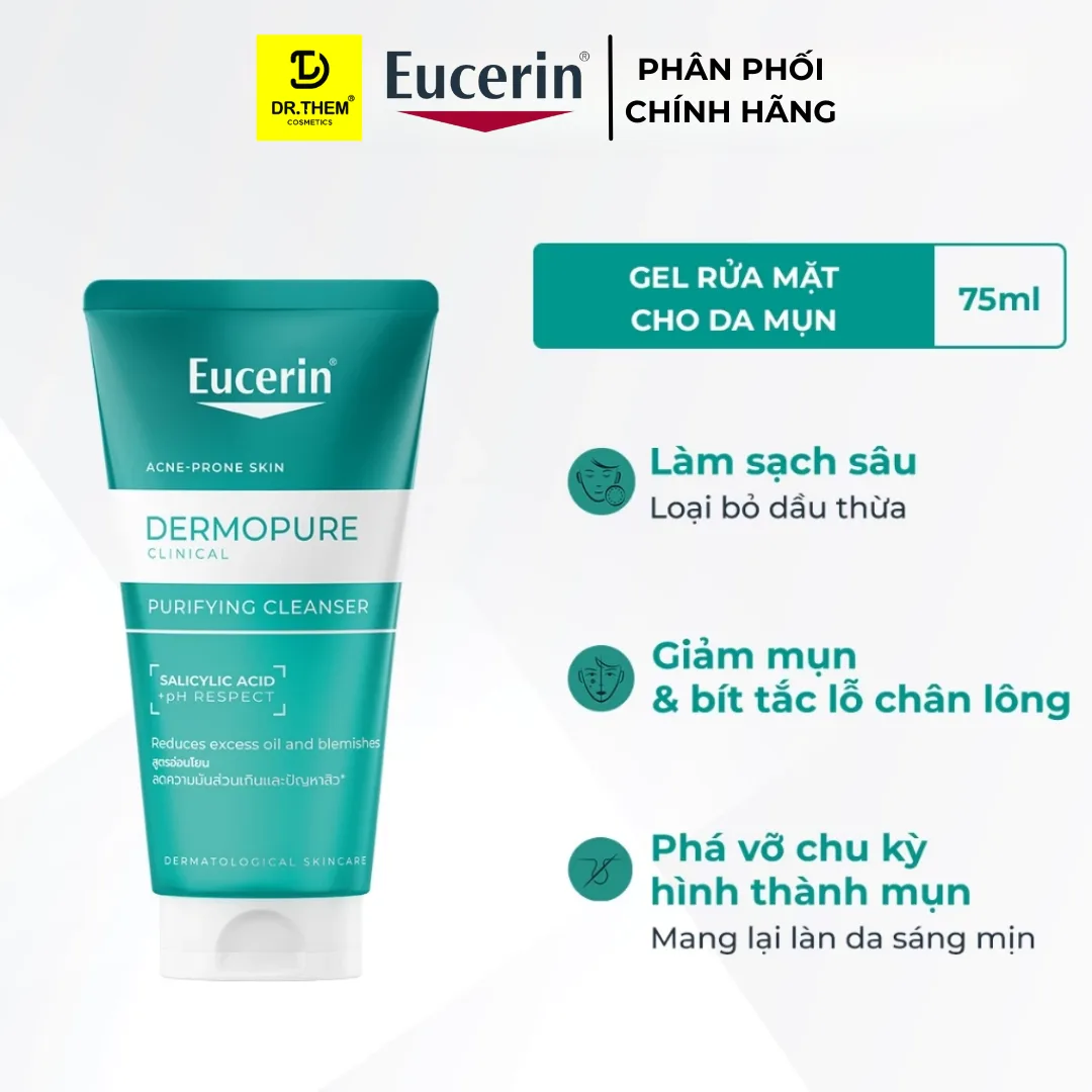Gel Rửa Mặt Eucerin Dermopure Clinical Purifying Cleanser Làm Sạch Bã Nhờn Cho Da Nhờn Mụn 75ml 200ml 400ml 3