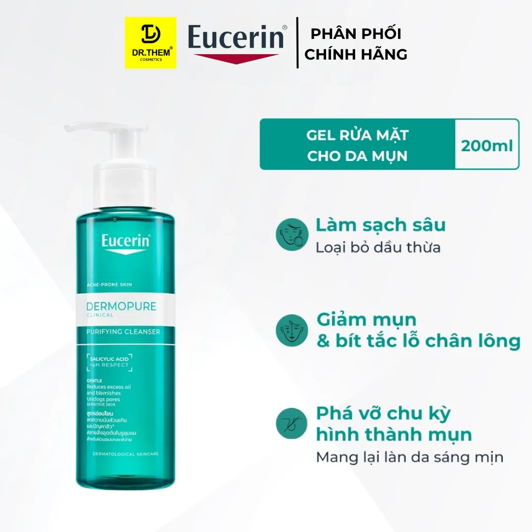 Gel Rửa Mặt Eucerin Dermopure Clinical Purifying Cleanser Làm Sạch Bã Nhờn Cho Da Nhờn Mụn 75ml 200ml 400ml 4