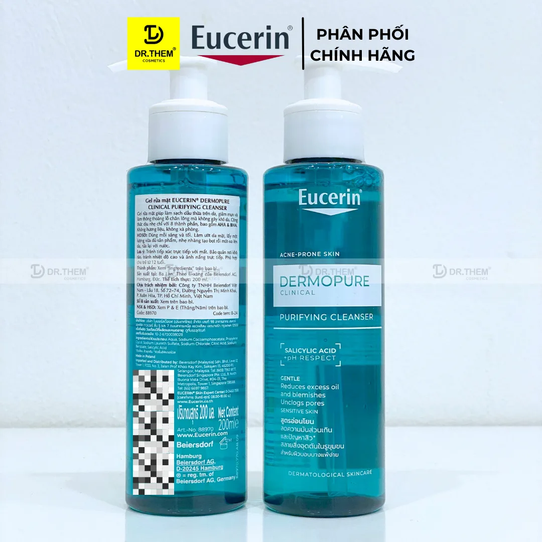 Gel Rửa Mặt Eucerin Dermopure Clinical Purifying Cleanser Làm Sạch Bã Nhờn Cho Da Nhờn Mụn 75ml 200ml 400ml 5