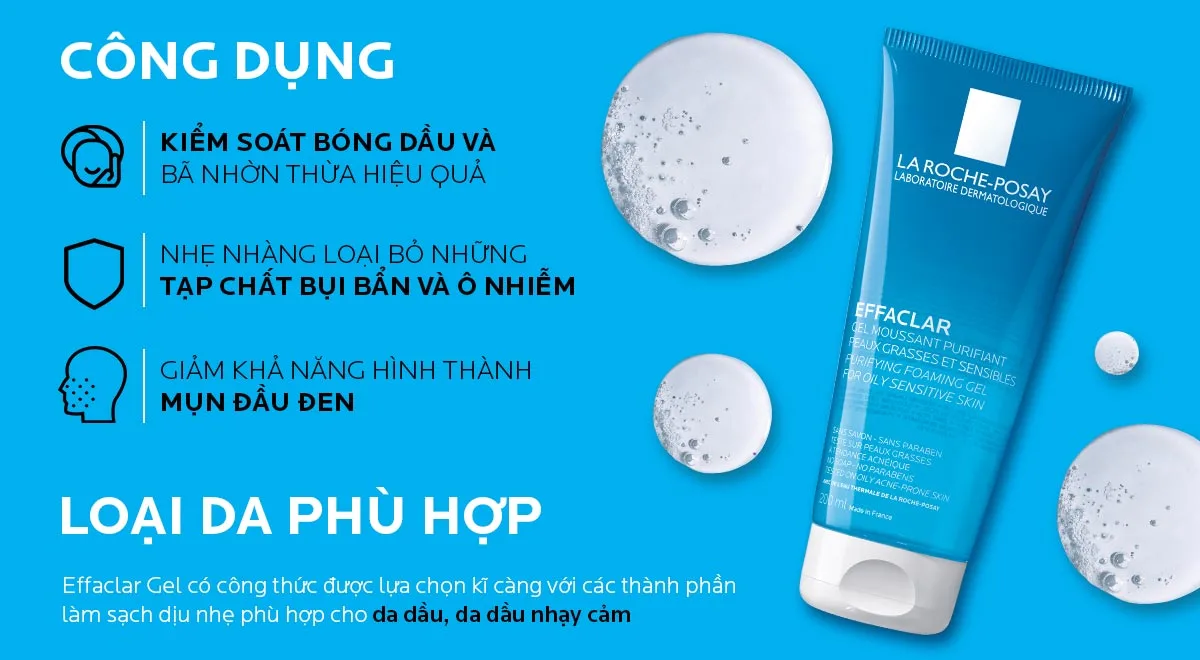 Gel Rửa Mặt La Roche Posay Effaclar Purifying Foaming Gel Làm Sạch Kiềm Dầu Cho Da Dầu Mụn Nhạy Cảm 200ml 3