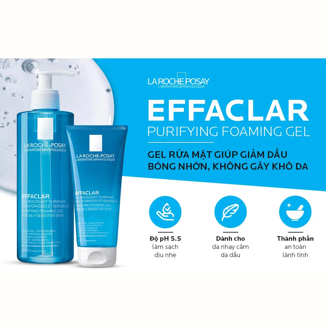 Gel Rửa Mặt La Roche Posay Effaclar Purifying Foaming Gel Làm Sạch Kiềm Dầu Cho Da Dầu Mụn Nhạy Cảm 200ml 4