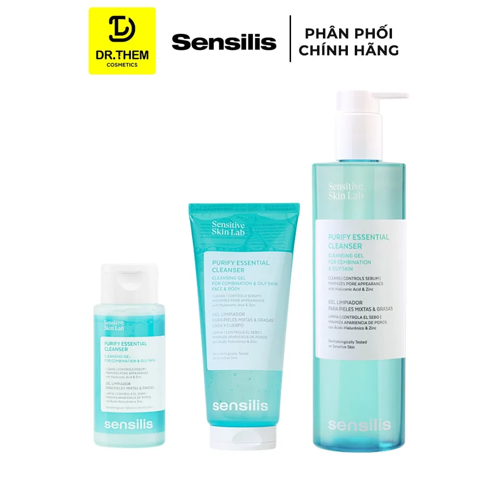 Gel Rửa Mặt Sensilis Purify Essential Cleanser Làm Sạch Sâu Kiểm Soát Nhờn Cho Da Dầu Mụn 100ml 200ml 400ml