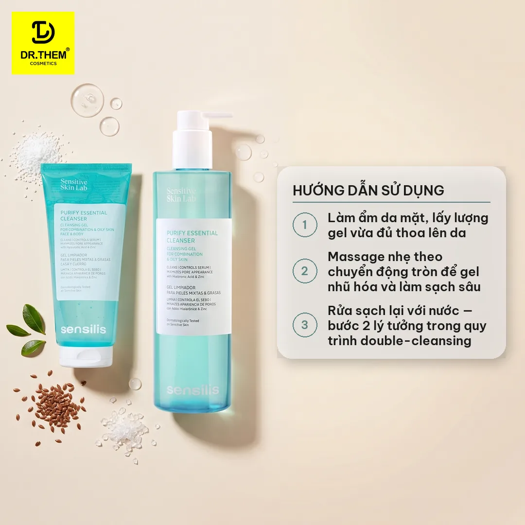 Gel Rửa Mặt Sensilis Purify Essential Cleanser Làm Sạch Sâu Kiểm Soát Nhờn Cho Da Dầu Mụn 100ml 200ml 400ml 3