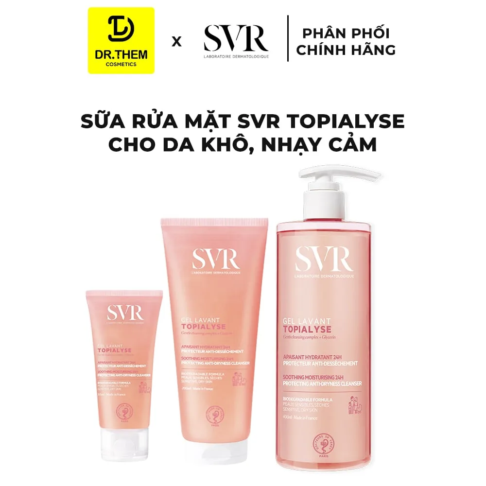 Gel Rửa Mặt SVR Topialyse Gel Lavant Không Xà Phòng Làm Sạch Dịu Nhẹ Cho Da Khô Nhạy Cảm 55ml 200ml 400ml
