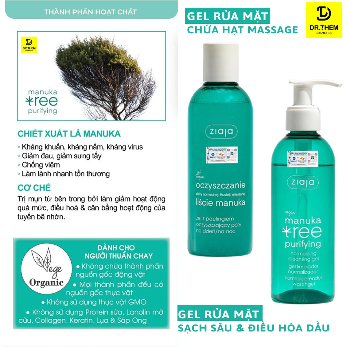 Gel Rửa Mặt Ziaja Manuka Tree Purifying Normalising Cleansing Gel Làm Sạch Sâu Điều Hòa Bã Nhờn 200ml 5