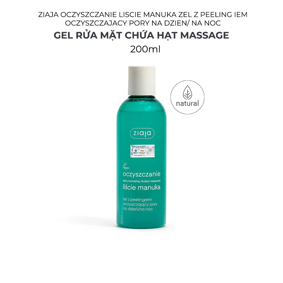 Gel Rửa Mặt Ziaja Manuka Tree Purifying Normalising Cleansing Gel Làm Sạch Sâu Điều Hòa Bã Nhờn 200ml 7