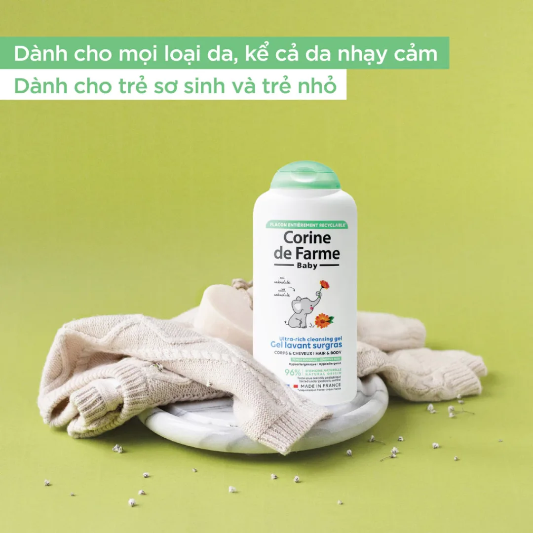 Gel Tắm Gội Cho Bé Corine De Farme Ultra Rich Cleansing Gel Làm Sạch Dịu Nhẹ Không Cay Mắt 250ml/500ml 6