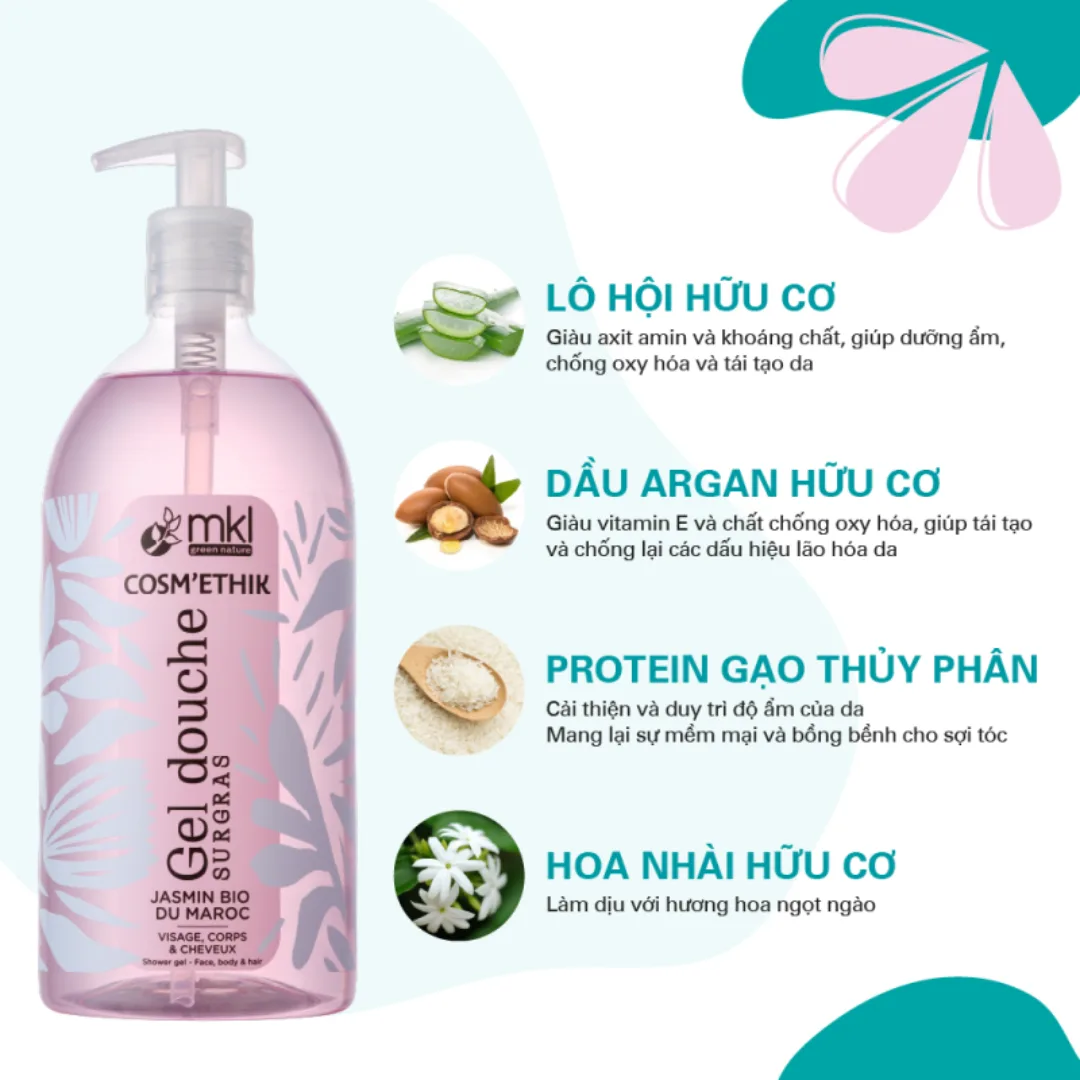 Gel Tắm Hữu Cơ MKL Green Nature Shower Gel pH5.5 Không Xà Phòng Dưỡng Ẩm Dịu Nhẹ Cho Da Nhạy Cảm 1000ml 2