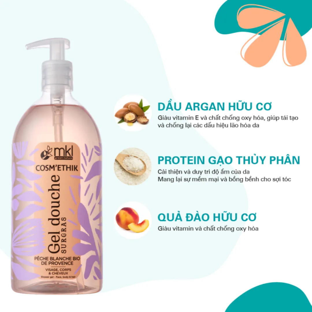Gel Tắm Hữu Cơ MKL Green Nature Shower Gel pH5.5 Không Xà Phòng Dưỡng Ẩm Dịu Nhẹ Cho Da Nhạy Cảm 1000ml 4