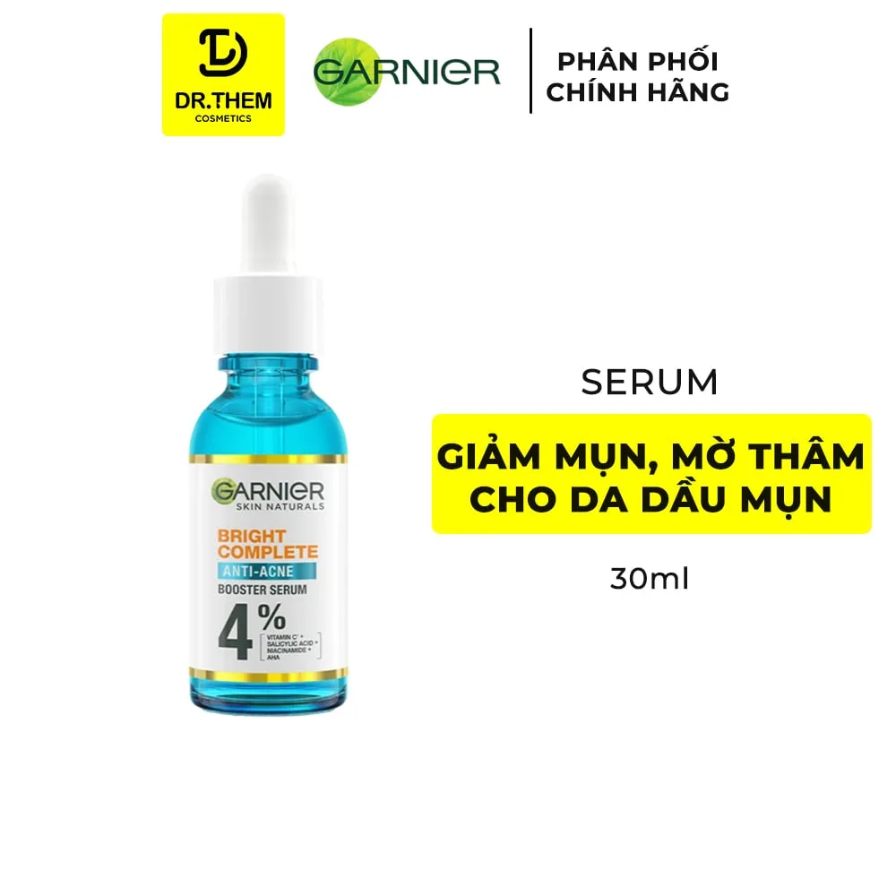 Serum Garnier Bright Anti Acne Booster Serum Hỗ Trợ Giảm Mụn Mờ Thâm Dưỡng Sáng Cho Da Dầu Mụn 30ml