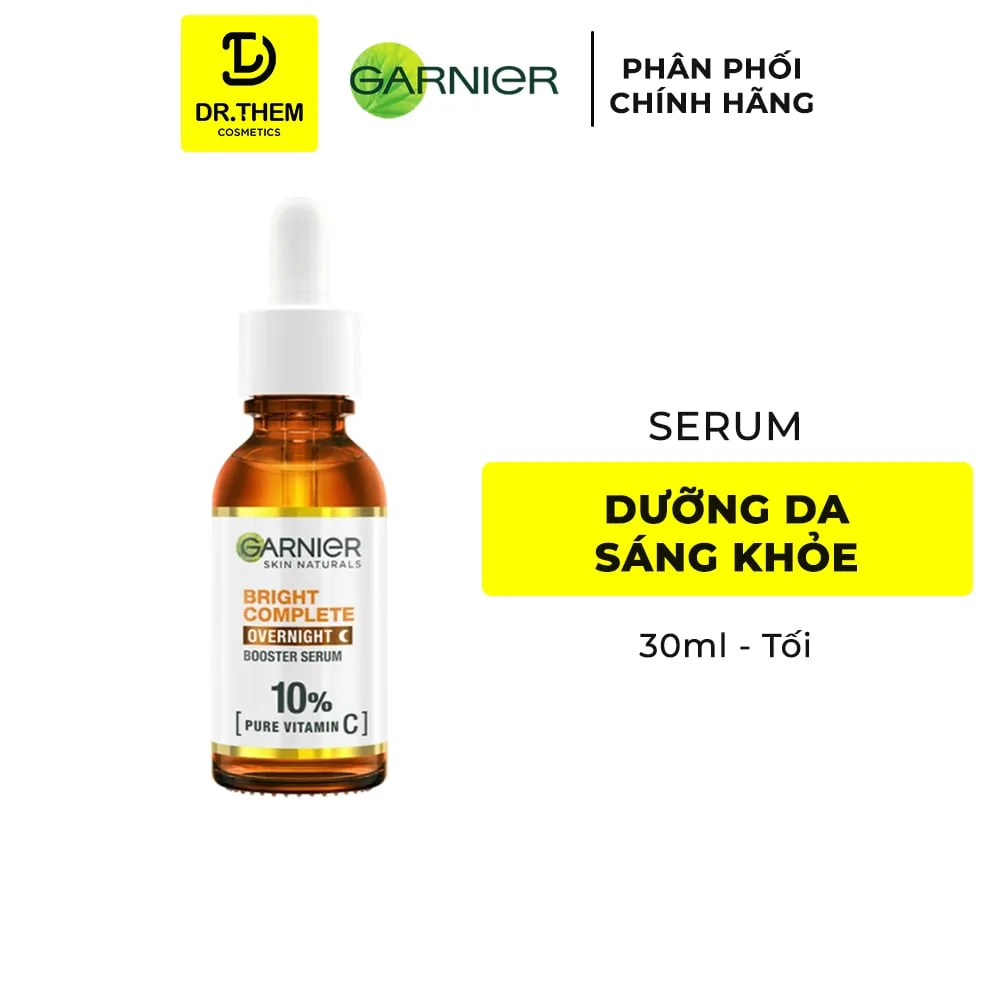 Serum Garnier Bright Complete 10% Pure Vitamin C Night Serum Dưỡng Sáng Da Hỗ Trợ Mờ Thâm Ban Đêm 30ml