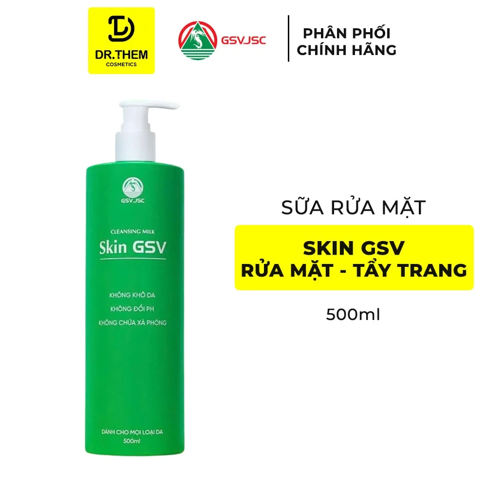 Sữa Rửa Mặt Và Tẩy Trang Skin GSV Cleansing Milk Làm Sạch Dịu Nhẹ Không Xà Phòng Cho Mọi Loại Da 500ml