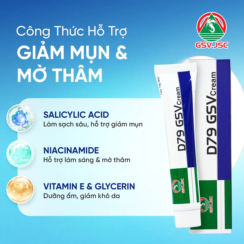 Kem Dưỡng D79 GSV Cream Hỗ Trợ Ngăn Ngừa Mụn Mờ Thâm Kiểm Soát Dầu Nhờn Cho Mặt Ngực Lưng 15g 3