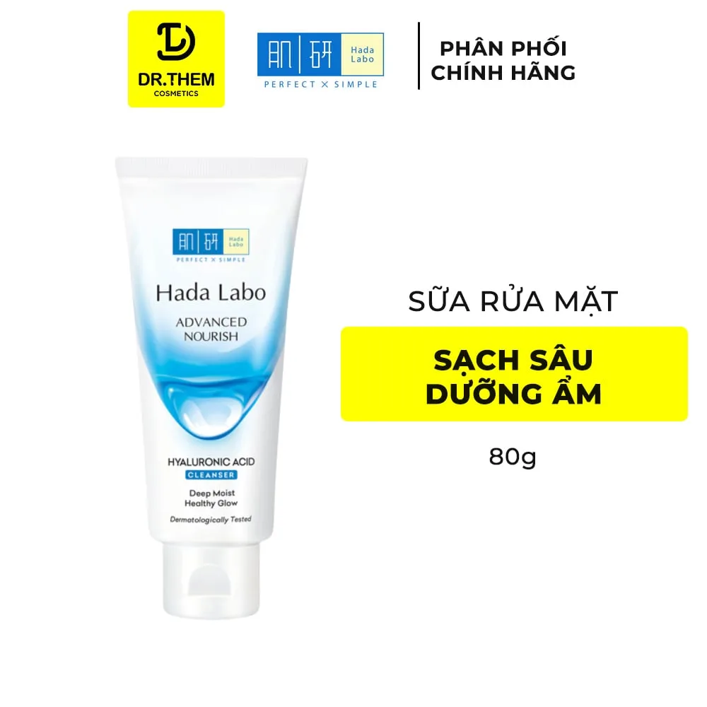 Sữa Rửa Mặt Hada Labo Advanced Nourish Cleanser Dưỡng Ẩm Tối Ưu HA SHA Nano HA Cho Da Khô Thiếu Ẩm 80g