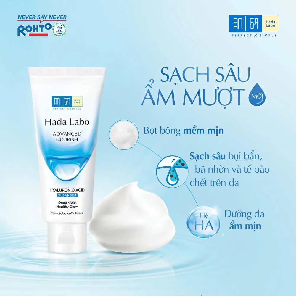 Sữa Rửa Mặt Hada Labo Advanced Nourish Cleanser Dưỡng Ẩm Tối Ưu HA SHA Nano HA Cho Da Khô Thiếu Ẩm 80g 3