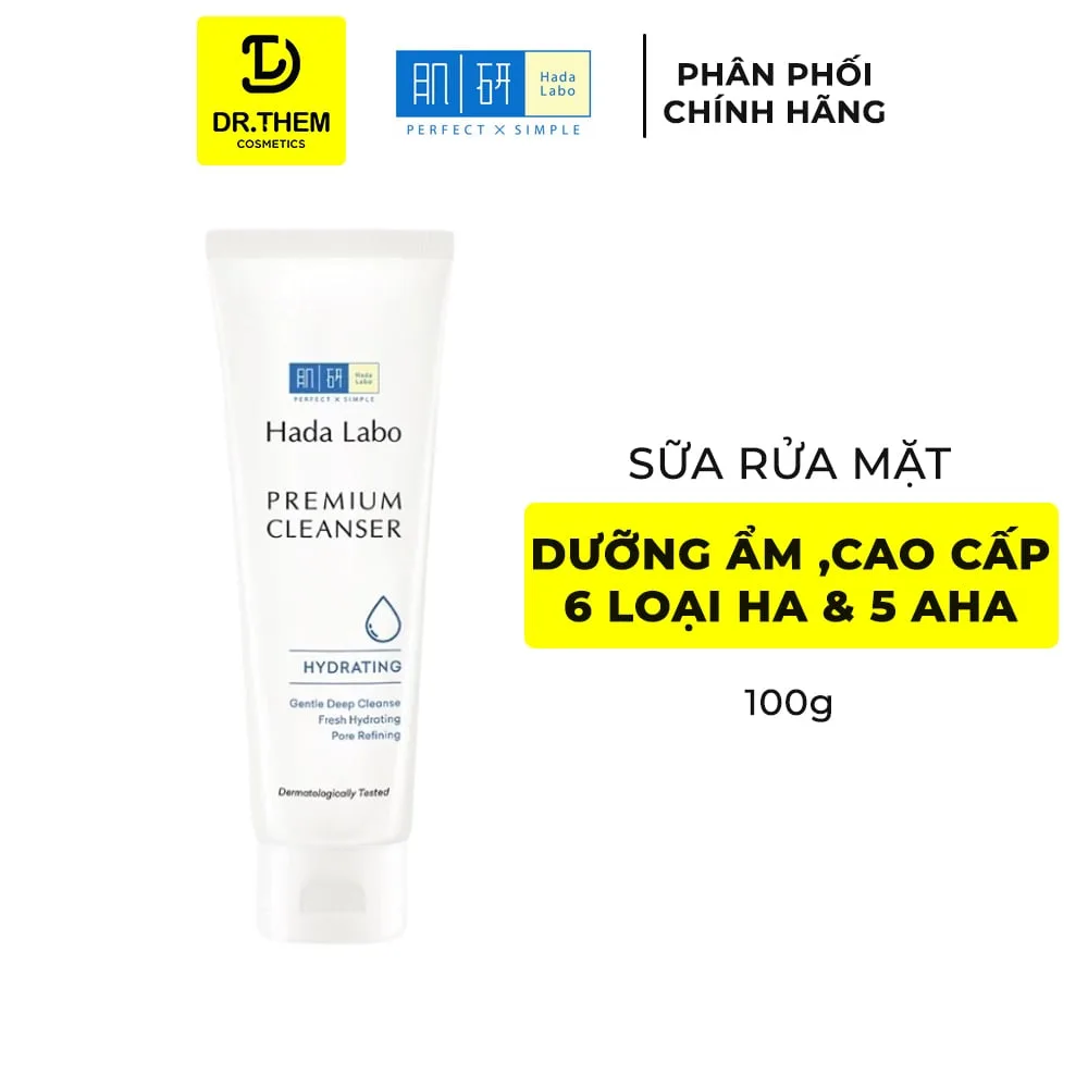 Sữa Rửa Mặt Hada Labo Premium Cleanser Hydrating Dưỡng Ẩm Cao Cấp 6 Loại HA & 5 Loại AHA Làm Sạch Sâu 100g