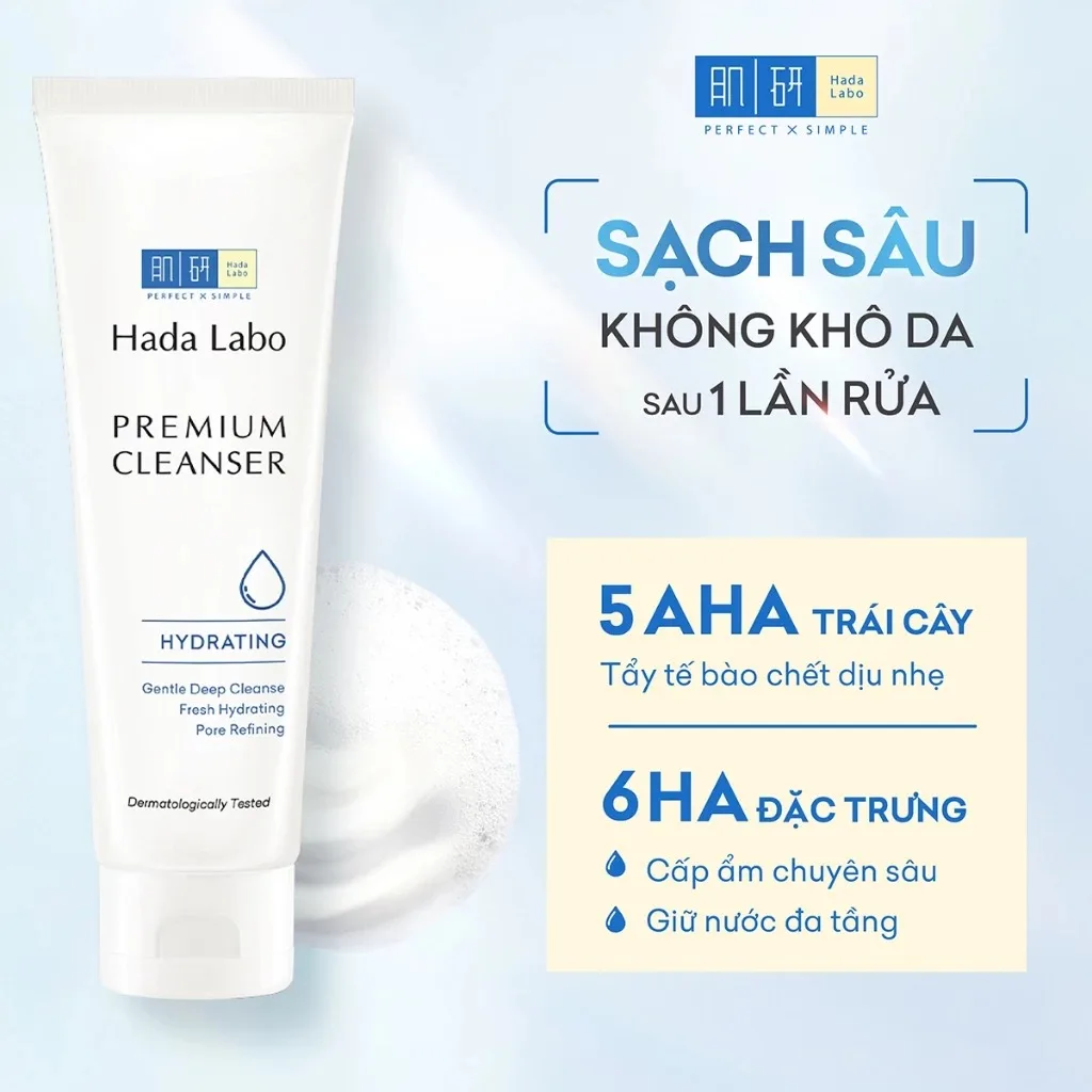 Sữa Rửa Mặt Hada Labo Premium Cleanser Hydrating Dưỡng Ẩm Cao Cấp 6 Loại HA & 5 Loại AHA Làm Sạch Sâu 100g 4