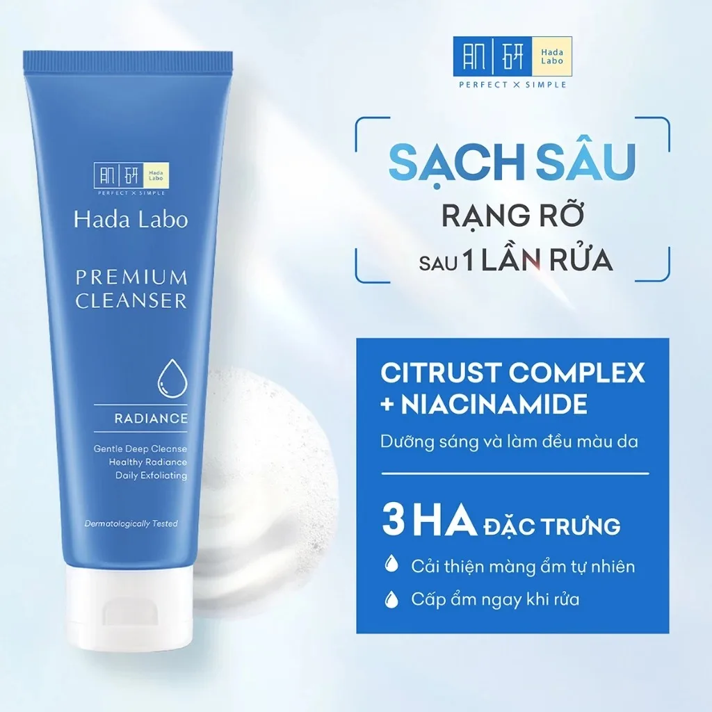 Sữa Rửa Mặt Hada Labo Premium Cleanser Radiance Dưỡng Sáng Cao Cấp Vitamin C B3 & Cám Gạo Cho Da Thâm Sạm 100g 4