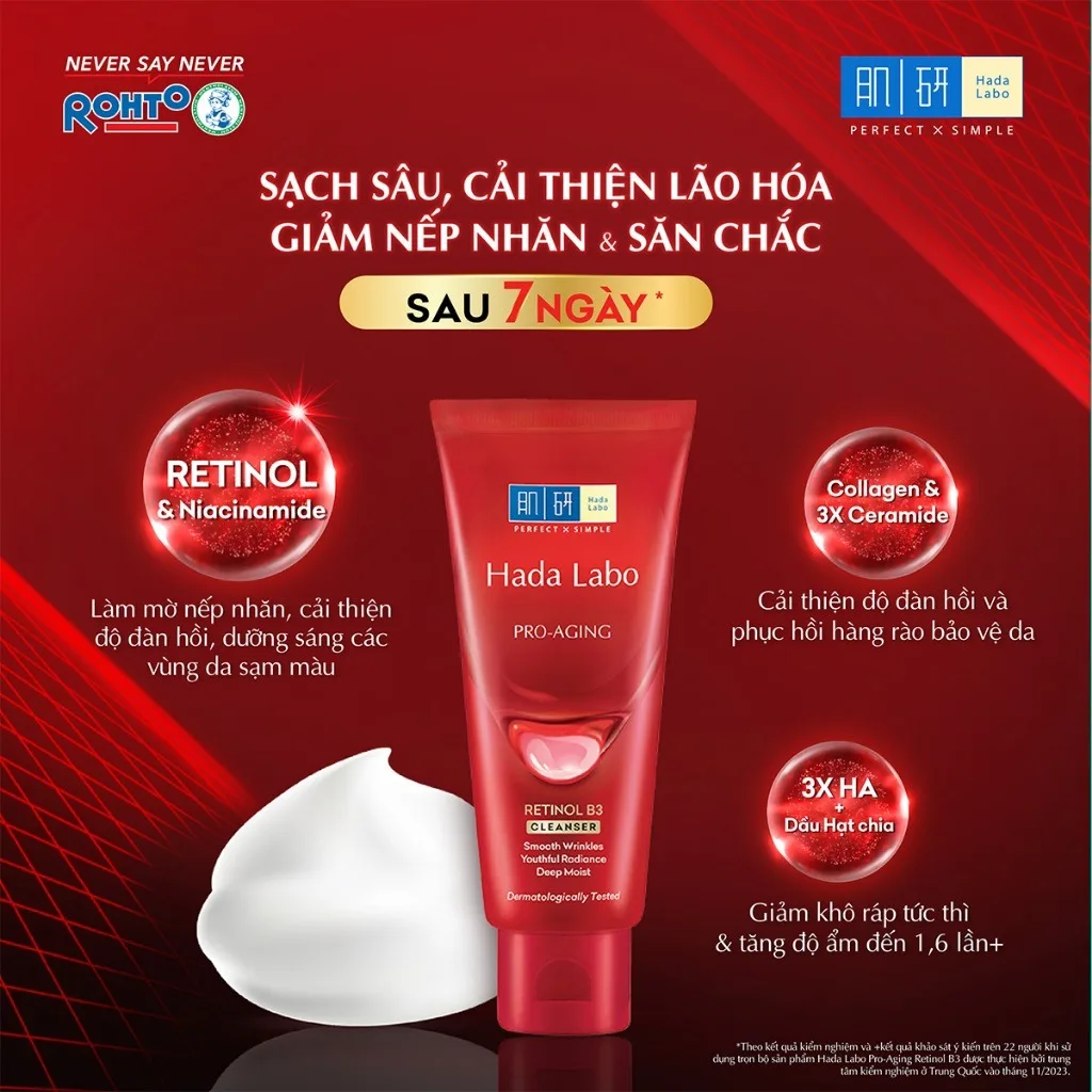 Sữa Rửa Mặt Hada Labo Pro-Aging Retinol B3 Cleanser Hỗ Trợ Cải Thiện Lão Hóa Mờ Nếp Nhăn Săn Chắc Da 80g 2