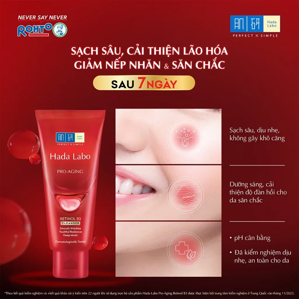 Sữa Rửa Mặt Hada Labo Pro-Aging Retinol B3 Cleanser Hỗ Trợ Cải Thiện Lão Hóa Mờ Nếp Nhăn Săn Chắc Da 80g 4