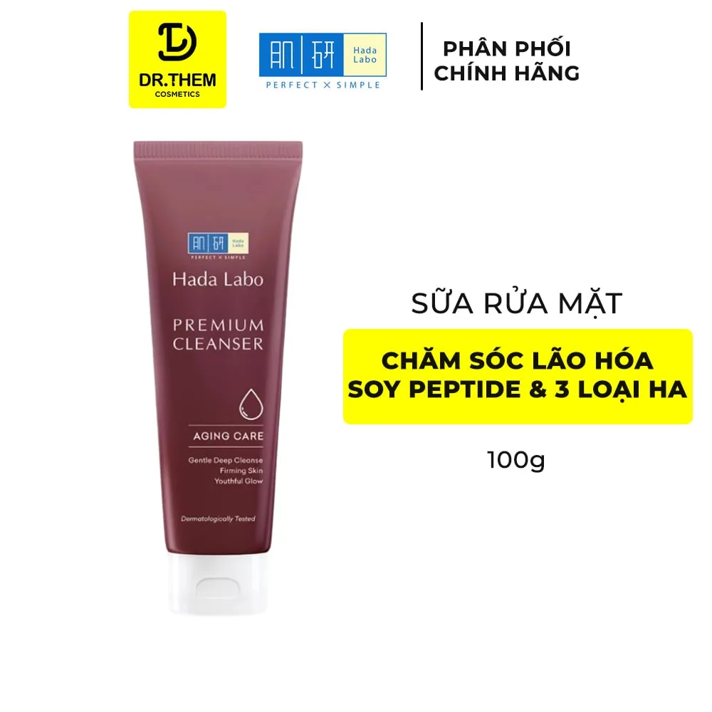 Sữa Rửa Mặt Hada Labo Premium Cleanser Aging Care Chăm Sóc Lão Hóa Soy Peptide & 3 Loại HA Săn Chắc Da 100g
