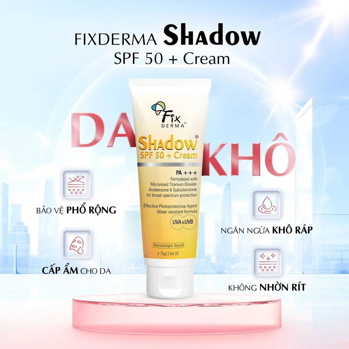 Kem Chống Nắng Fixderma Shadow Cream SPF30+ SPF50+ PA+++ Bảo Vệ Da Phổ Rộng Cho Mọi Loại Da 75g 3