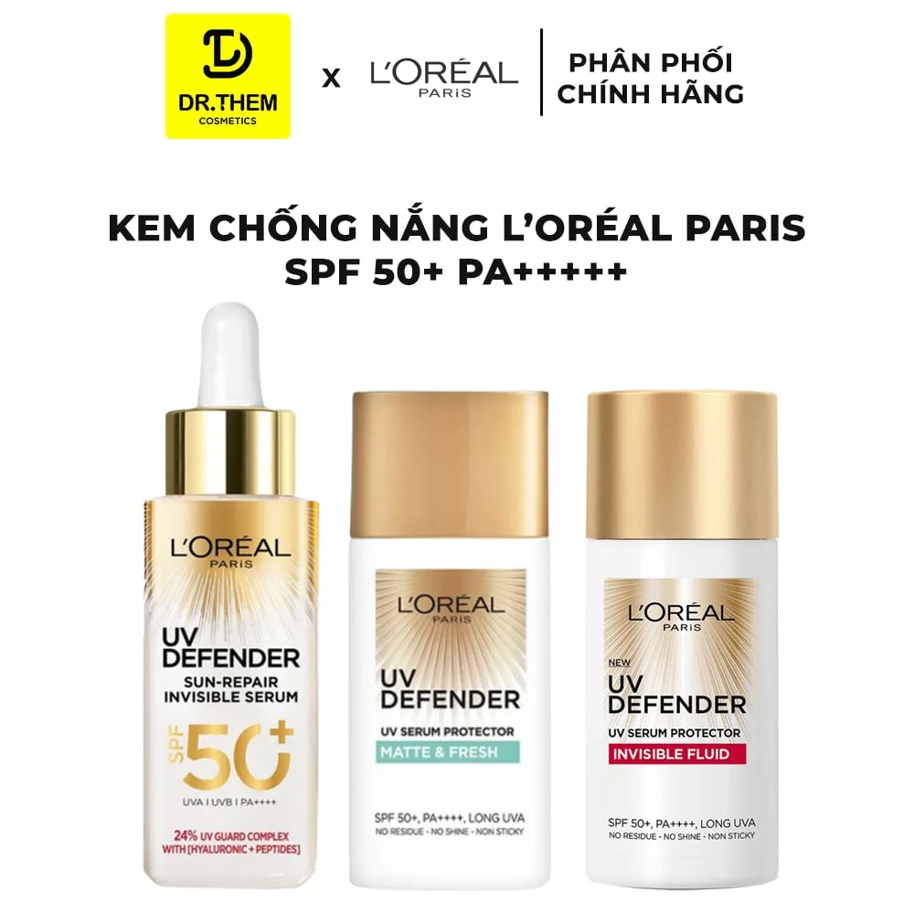 Kem Chống Nắng L'Oreal Paris UV Defender SPF50+ PA++++ Bảo Vệ Da Kiềm Dầu Mỏng Nhẹ Không Vệt Trắng 30ml/50ml
