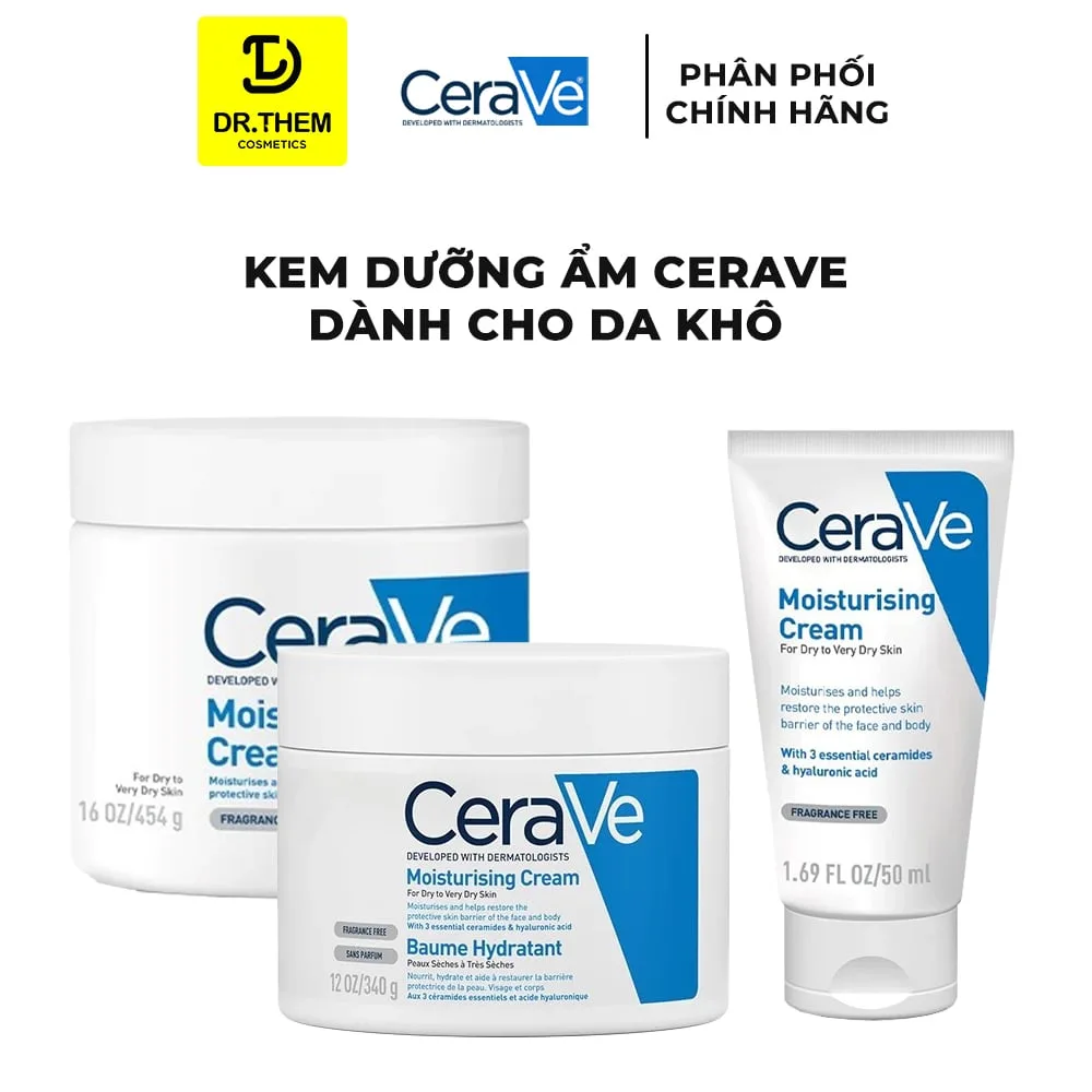 Kem Dưỡng Ẩm CeraVe Moisturising Cream Phục Hồi Hàng Rào Độ Ẩm Cho Da Khô Đến Rất Khô 50ml 340g 454g