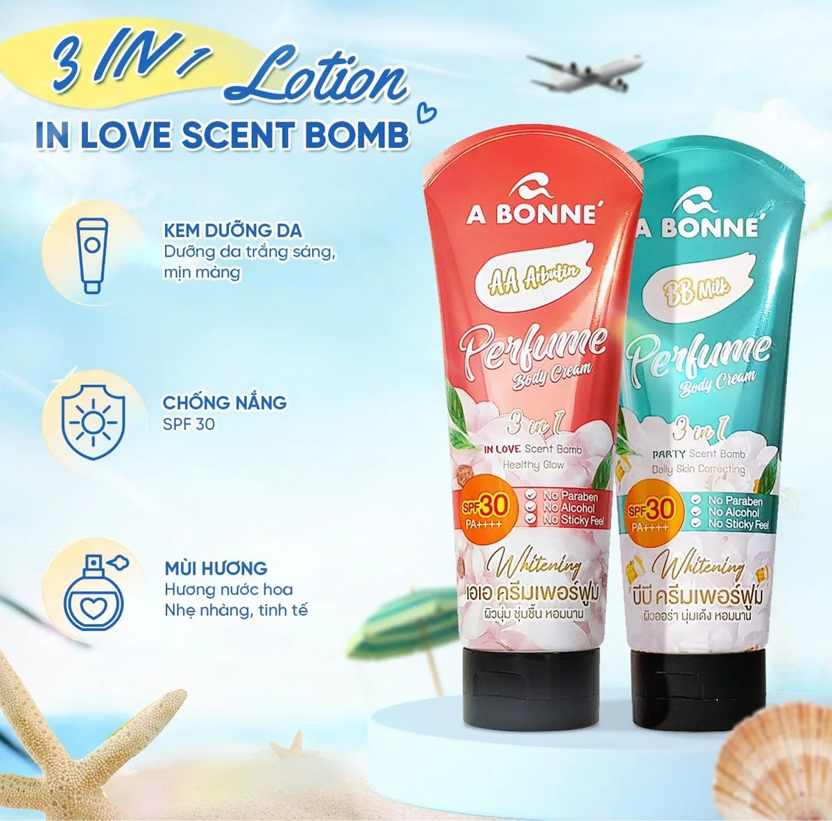 Kem Dưỡng Thể A Bonne AA Arbutin BB Milk SPF30 Chống Nắng Nâng Tone Toàn Thân Hương Nước Hoa 2