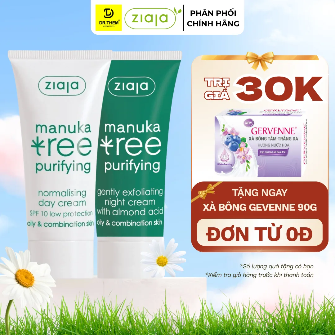 Kem Dưỡng Ziaja Manuka Tree Purifying Normalising Kiềm Dầu Cân Bằng Ngày Đêm Cho Da Dầu Mụn 50ml